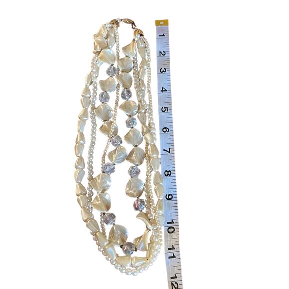 Cream Ivory Faux Pearl and Beads 4 Strand Necklace - Picture 5 of 5